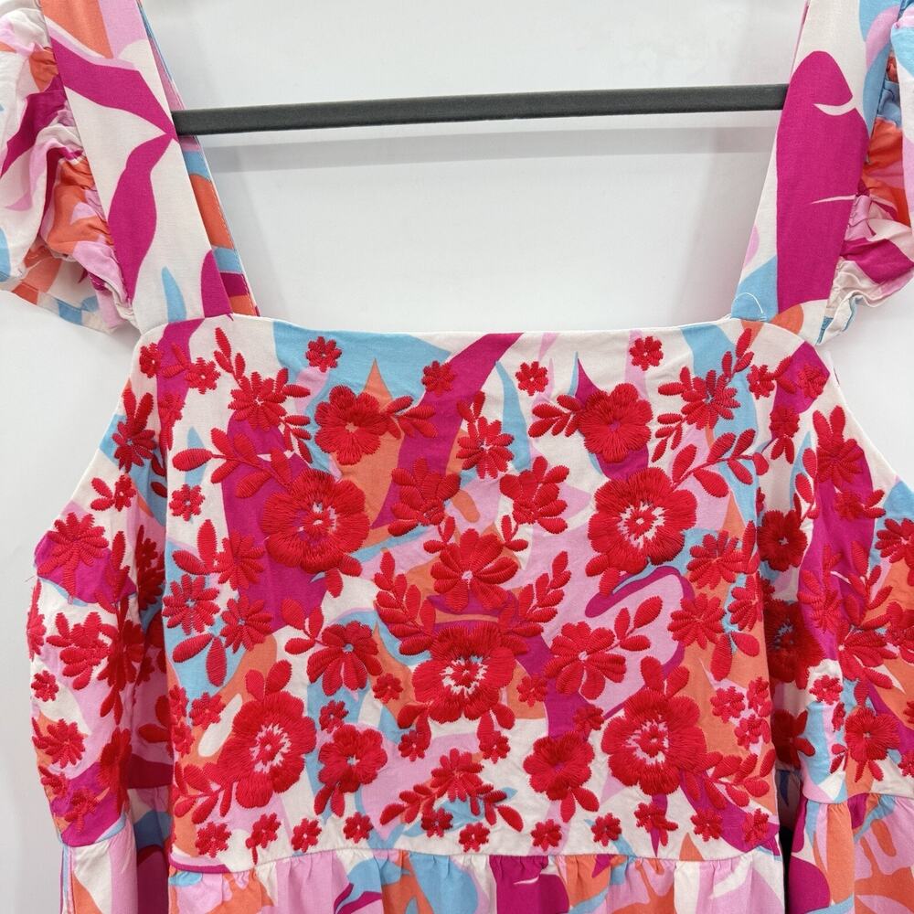 Emily Wonder Adria Embroidered Floral Mini Dress Size 2X Pink Feminine Beach - Picture 3 of 11